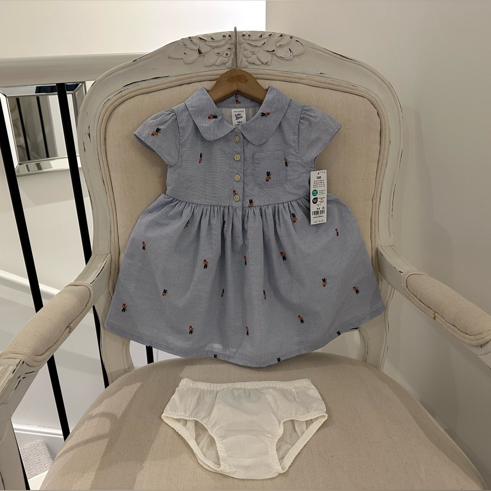 🧸 24 Mth Teddy Bear Baby Shirt Dress 100% Cotton with Matching Bloomer NWT